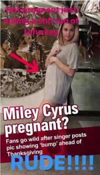 Pregnant? Miley Cyrus provoked rumors with a markedly rounded belly