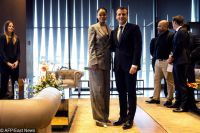 Rihanna and Emmanuel Macron at a conference in Senegal