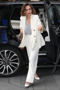 Jessica Alba in a white suit impressed fans