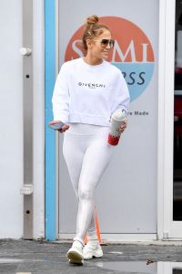 Jennifer Lopez in a white suit went to the gym