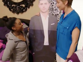 Simone Biles Kisses a Life-Size Zac Efron Cut-out on the Cheek