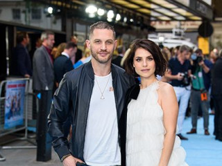 Tom Hardy and Charlotte Riley at the premiere of the film "Swimming with Men" in London