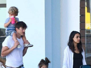 Ashton Kutcher and Mila Kunis rest with children
