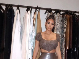 Kim Kardashian surprised with latex pants