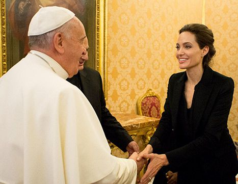 Angelina Jolie Screens Unbroken in the Vatican and Meets the Pope