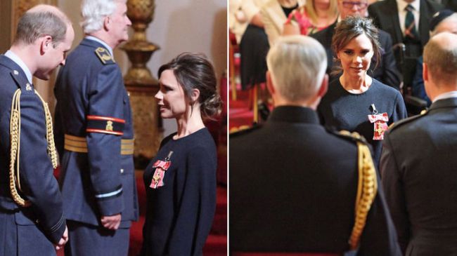 Victoria Beckham Accepts OBE Award From Prince William