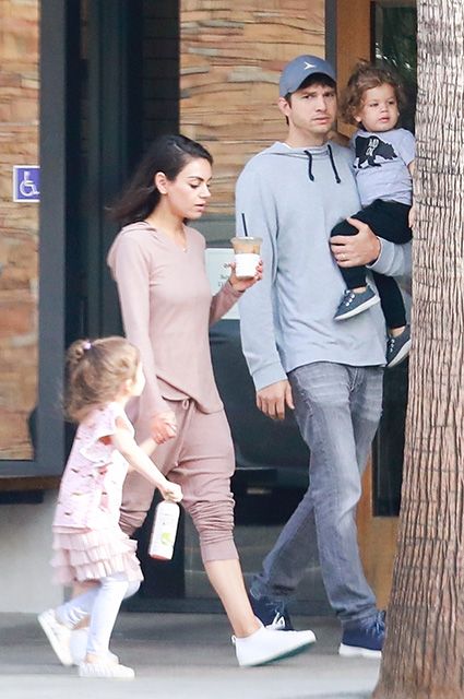 Mila Kunis and Ashton Kutcher with the children 'caught' by paparazzi