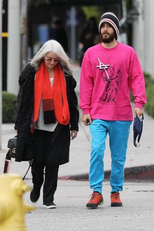 Jared Leto walks out with his mother in Los Angeles