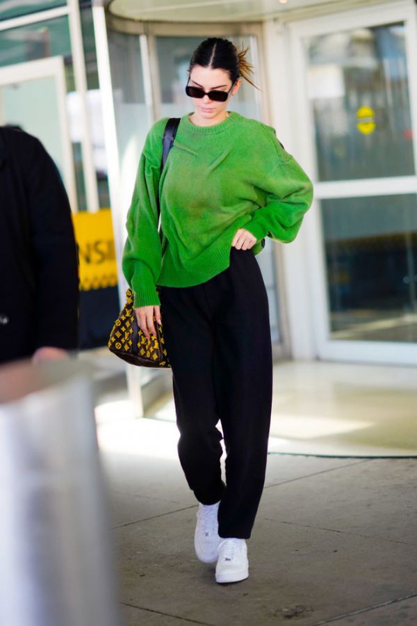 Kendall Jenner returned home in a green sweater