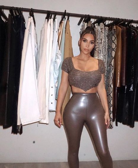 Kim Kardashian surprised with latex pants