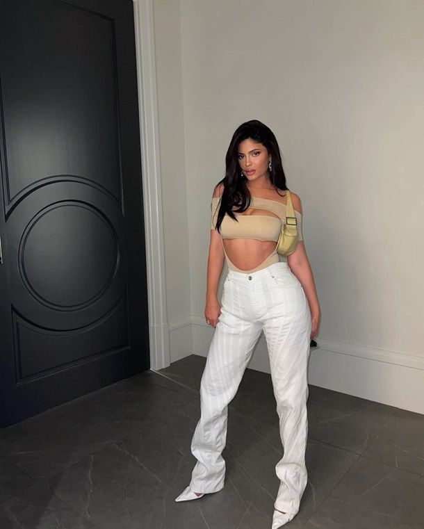Kylie Jenner posed in jeans and a revealing top
